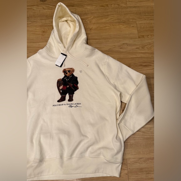 Polo Ralph Lauren Men’s Holiday Big Polo Bear Fleece Hoodie Cream NWT XXL - Picture 2 of 4